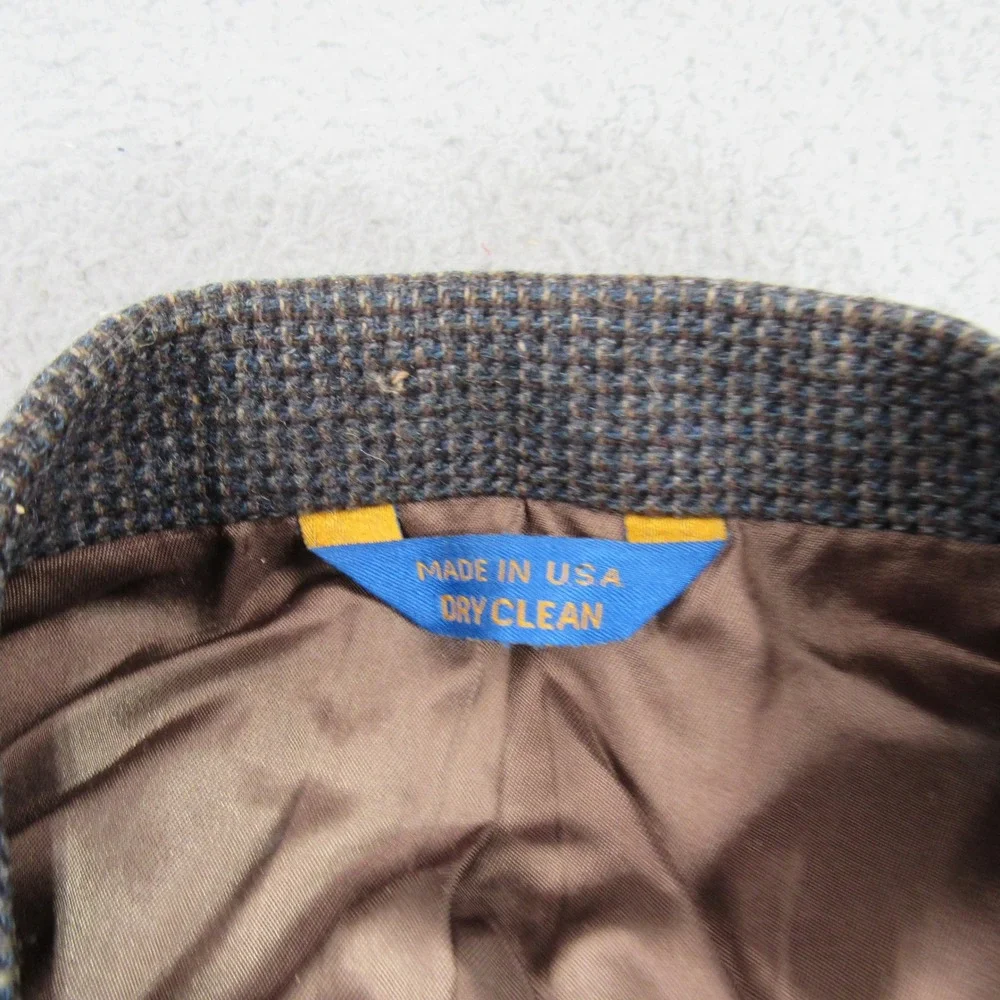 Pendleton Mens 44 Wool Blazer Grey Blue Micro Check Suede Elbow Patch Made in US